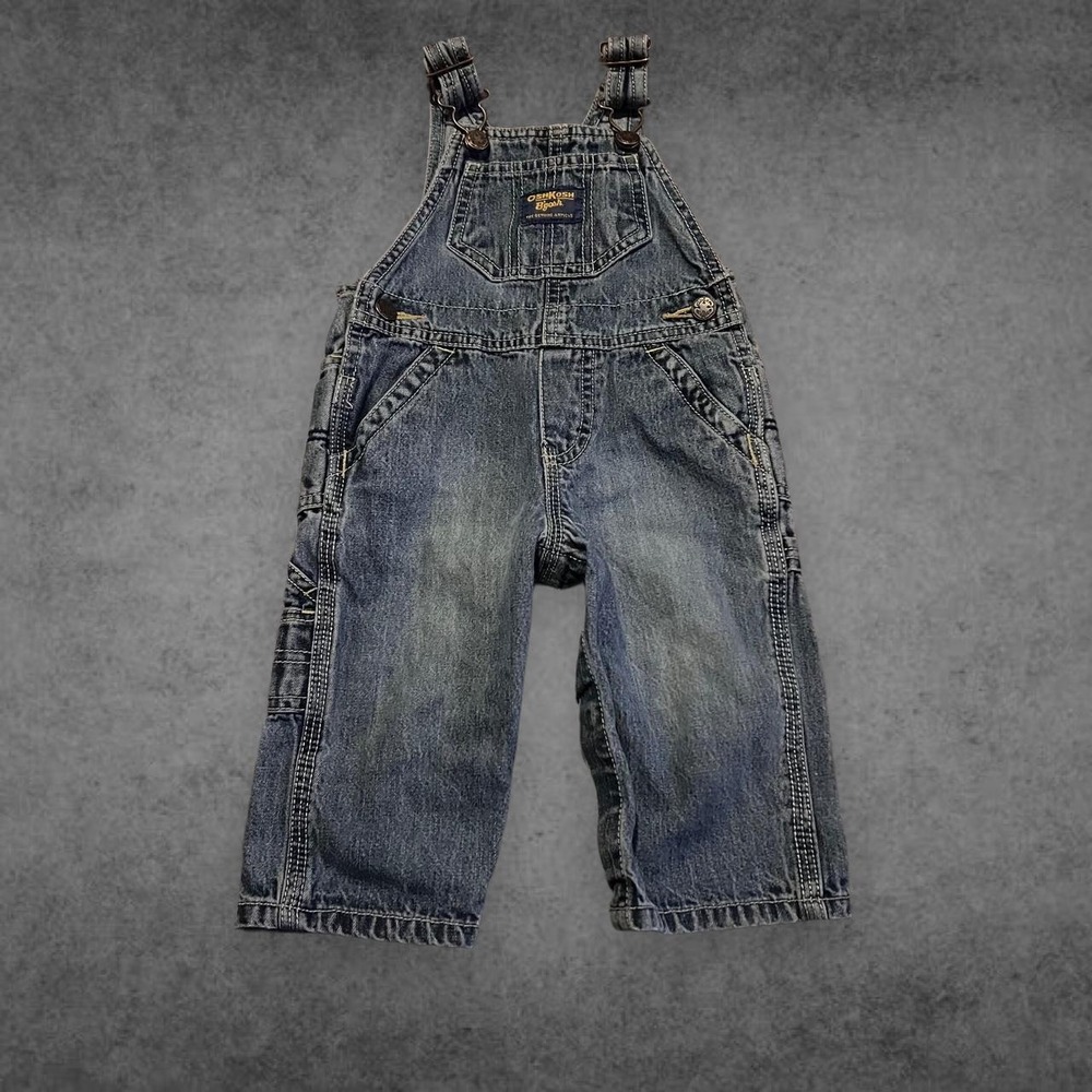 OshKosh B'gosh Baby Boys Denim Overalls Blue Carpenter Bibs 9 Months Vintage Y2K